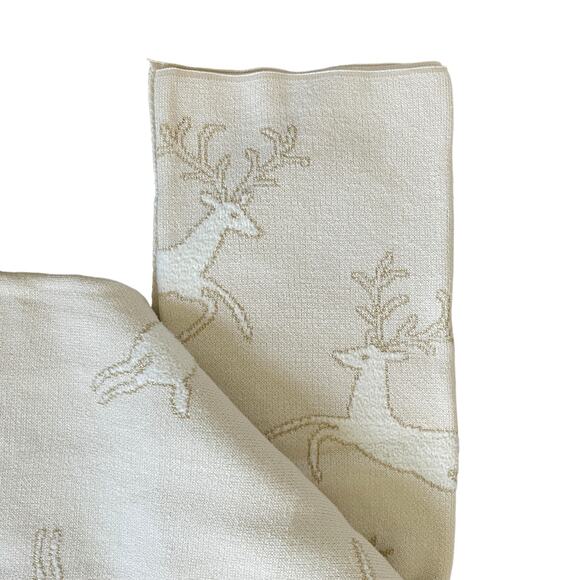 Magaschoni CHRISTMAS Reindeer Knit Holiday Throw 50x60 Holiday Cream & Gold New - Picture 3 of 14